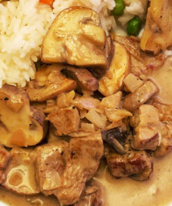Geschnetzeltes mit Pilzsauce und Gemüsereis (c) comakochen.de
